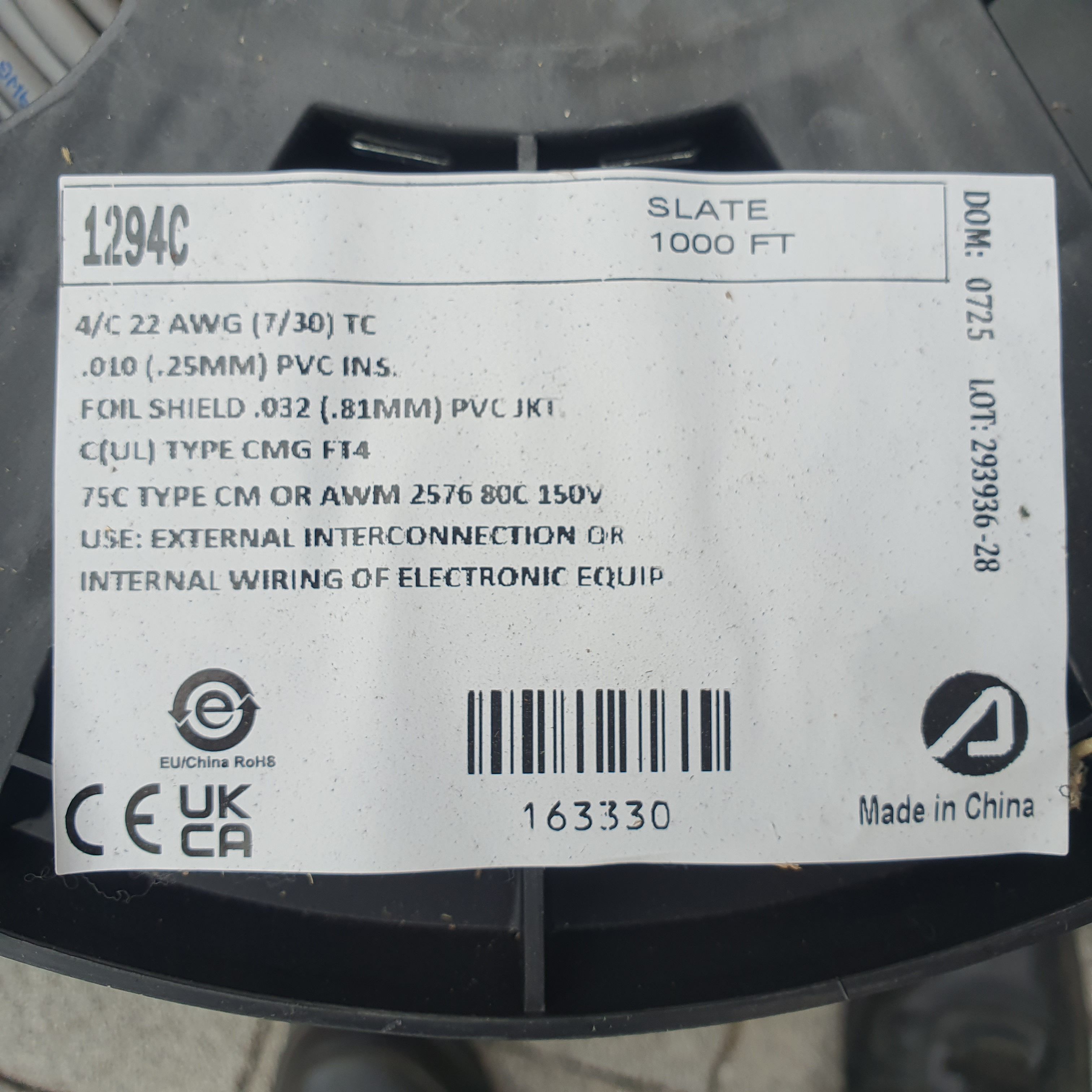 [알파와이어] AlphaWire 1294C, SL001 22AWG 4C 산업용케이블 (m단위 절단 판매)