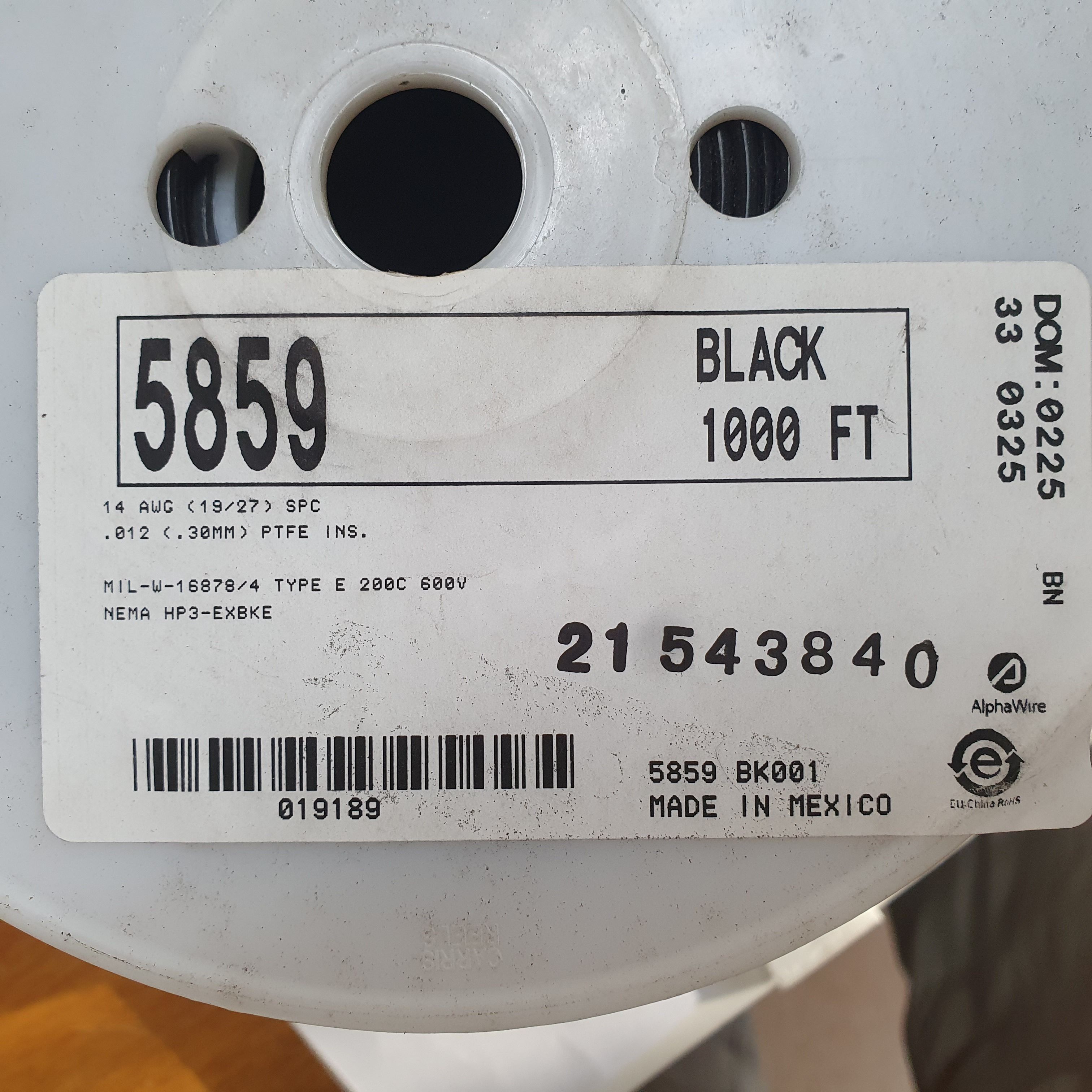 [알파와이어] AlphaWire 5859, Black 001 산업용케이블 (길이 옵션)
