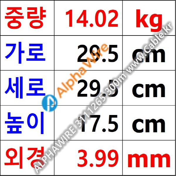 AlphaWire 3111265, Natural TAN 1C 12AWG 알파와이어 300미터