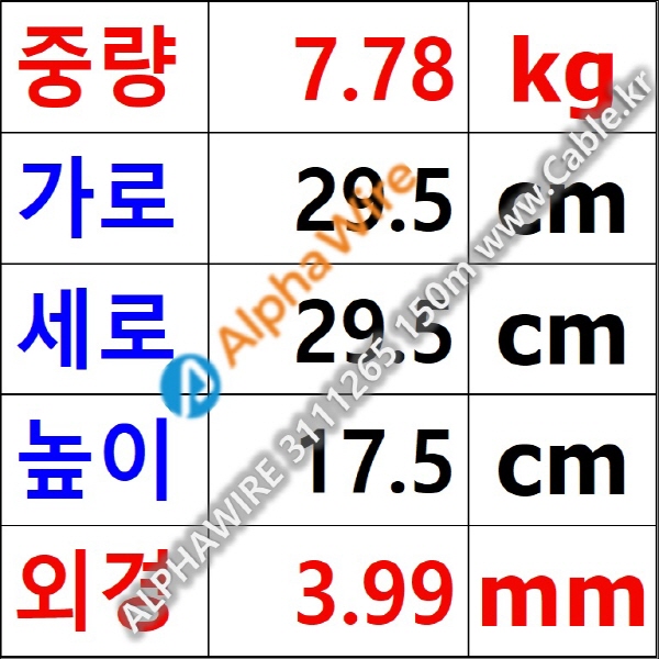 AlphaWire 3111265, Natural TAN 1C 12AWG 알파와이어 150미터
