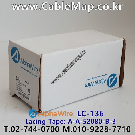 AlphaWire LC-136 Lacing Tape알파와이어 - AlphaWire LC-136, Lacing Tape, A-A-52080-B-3, FED-STD-191, Finish: B – Microcrystalline fungicide wax, mercury and copper free