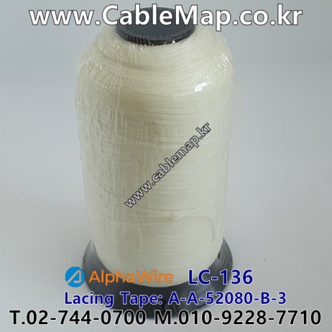 AlphaWire LC-136 Lacing Tape알파와이어 - AlphaWire LC-136, Lacing Tape, A-A-52080-B-3, FED-STD-191, Finish: B – Microcrystalline fungicide wax, mercury and copper free